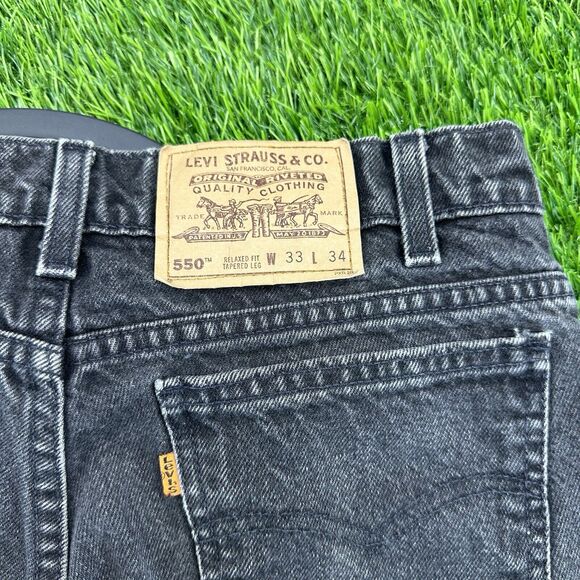 Vintage Levis 550 Jeans Mens 33x34 Black Relaxed Fit Tapered Orange Tab 90s USA - Picture 5 of 8
